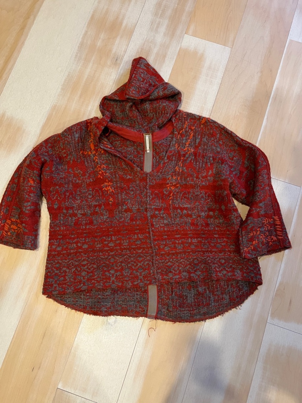 Free People Red and Gray Hooded Sweater